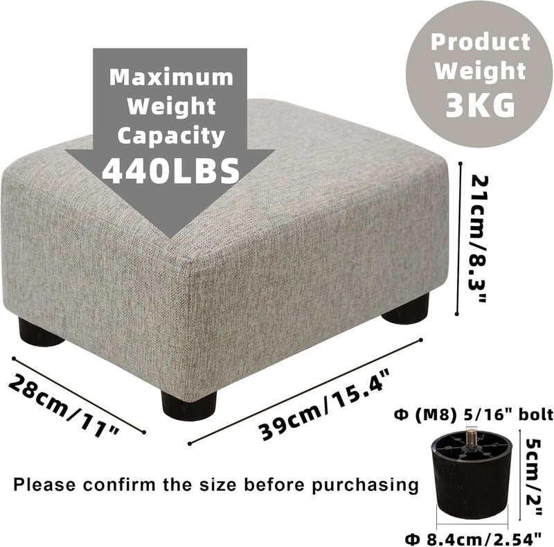 CAROLMADE  pouf صغير مع أرجل تحت المكتب مسند للقدم لغرفة المعيشة وغرفة النوم والمكتب، كتان-بيج - Image 3